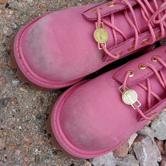 Timberland pink leather classic lace up boots kids sz 13 - Picture 10 of 13